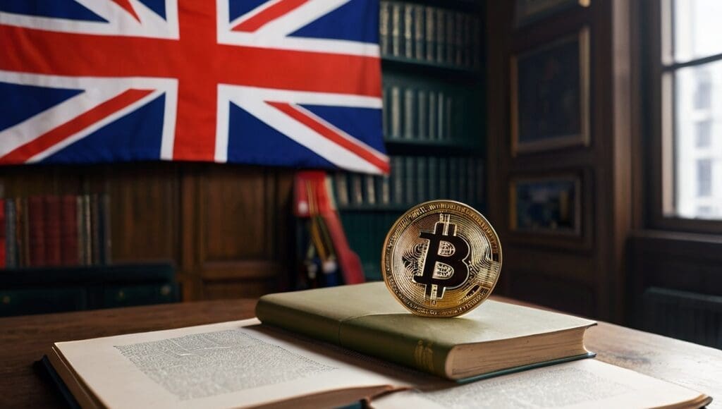 Prawo, Bitcoin, flaga Wielkiej Brytanii, gabinet