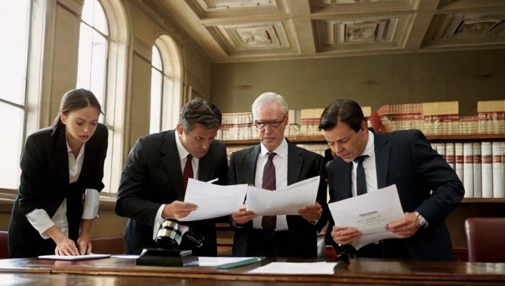 Prawnicy omawiają dokumenty przy biurku