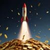 XRP, rakieta, złote monety