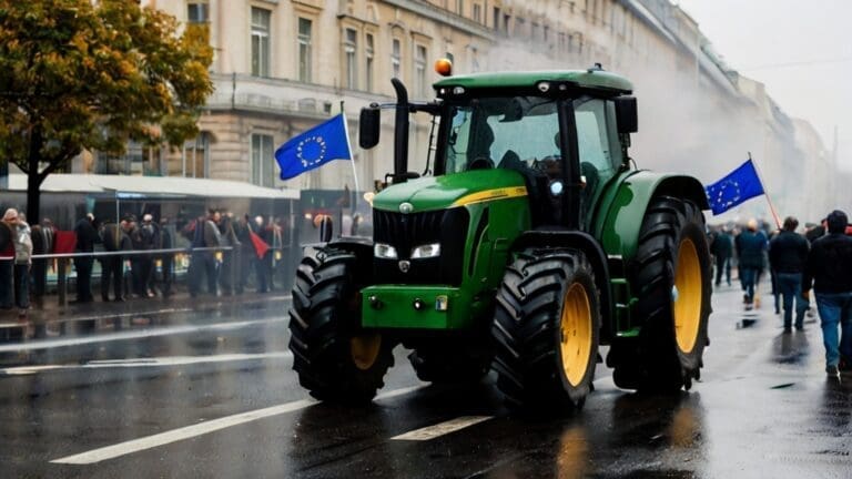 protesty rolników, traktor, tłum, dym