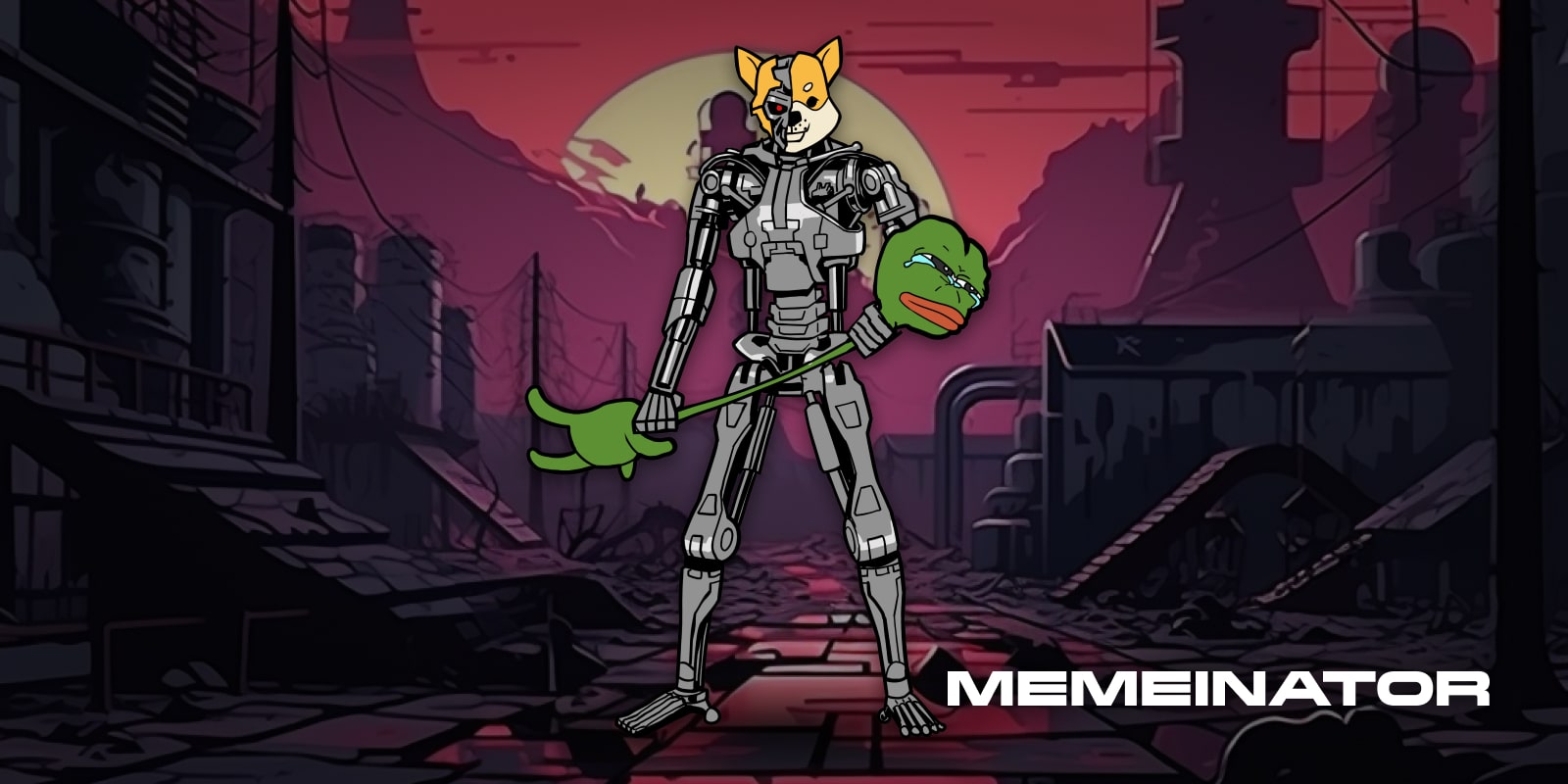 Memeinator trzymający figurkę Pepe
