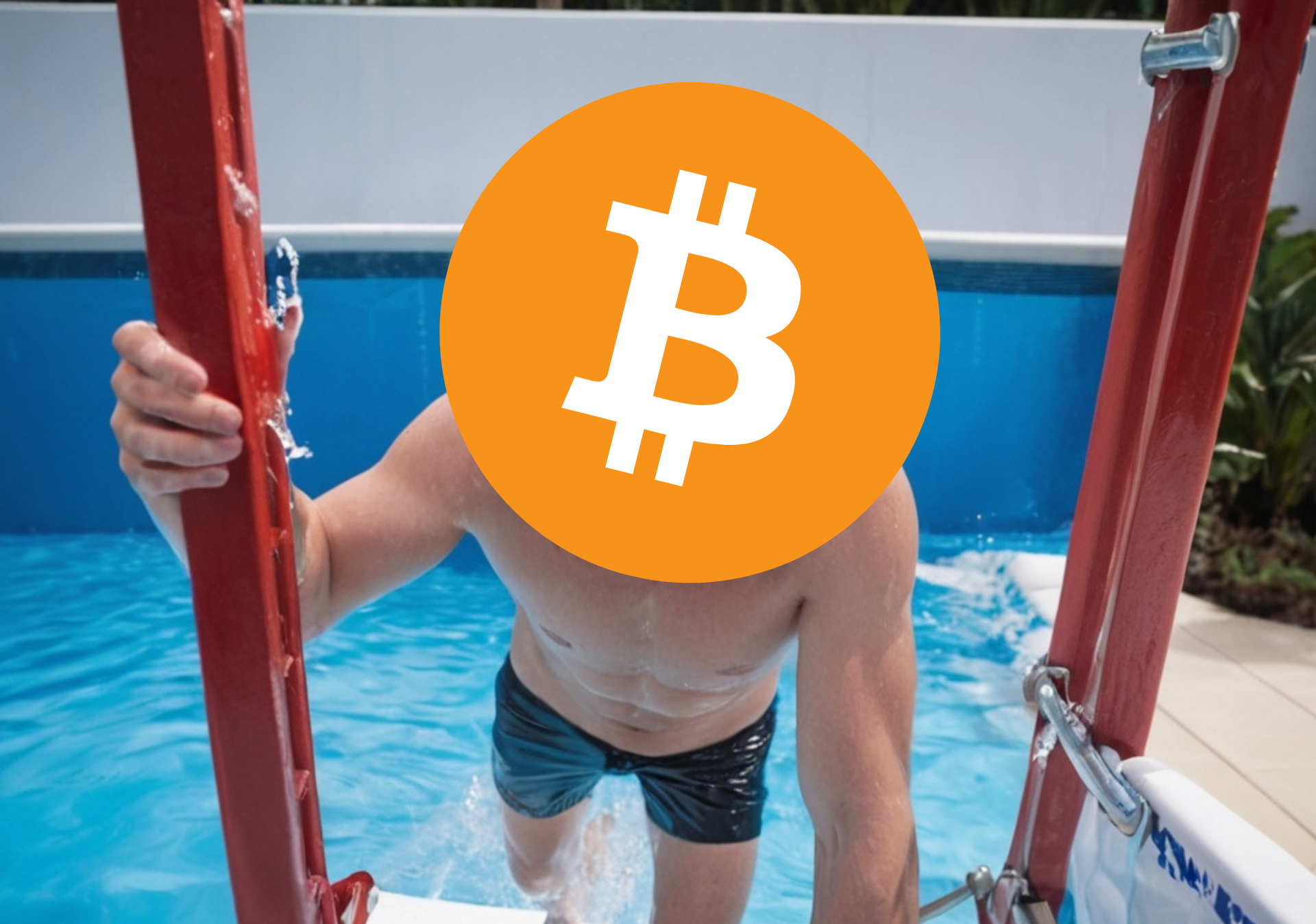 Bitcoin, mężczyzna wychodzący z basenu