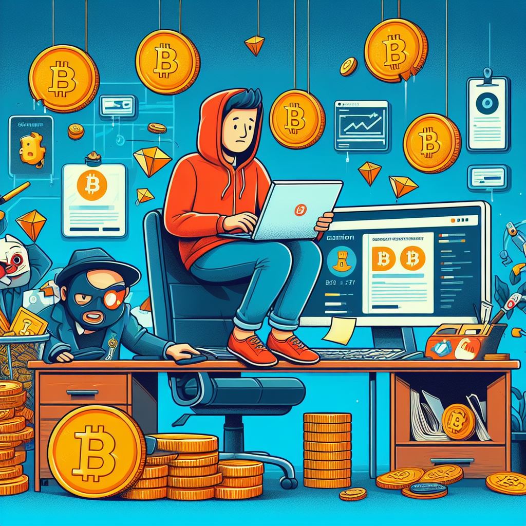 Trader kryptowalut siedzący przy biurku, Bitcoin