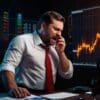 Trader rozmawia przez telefon, w tle wykresy giełdowe