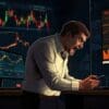 Bitcoin, wściekły trader, wykresy giełdowe