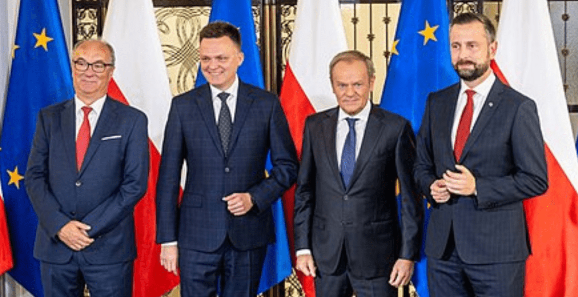 W. Czrzasty, Sz. Hołownia, D. Tusk, W. Kosiniak-Kamysz