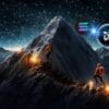 Góry, alpiniści, logo Solana i Algotech
