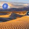 Pustynia, logo Algotech i Ethereum