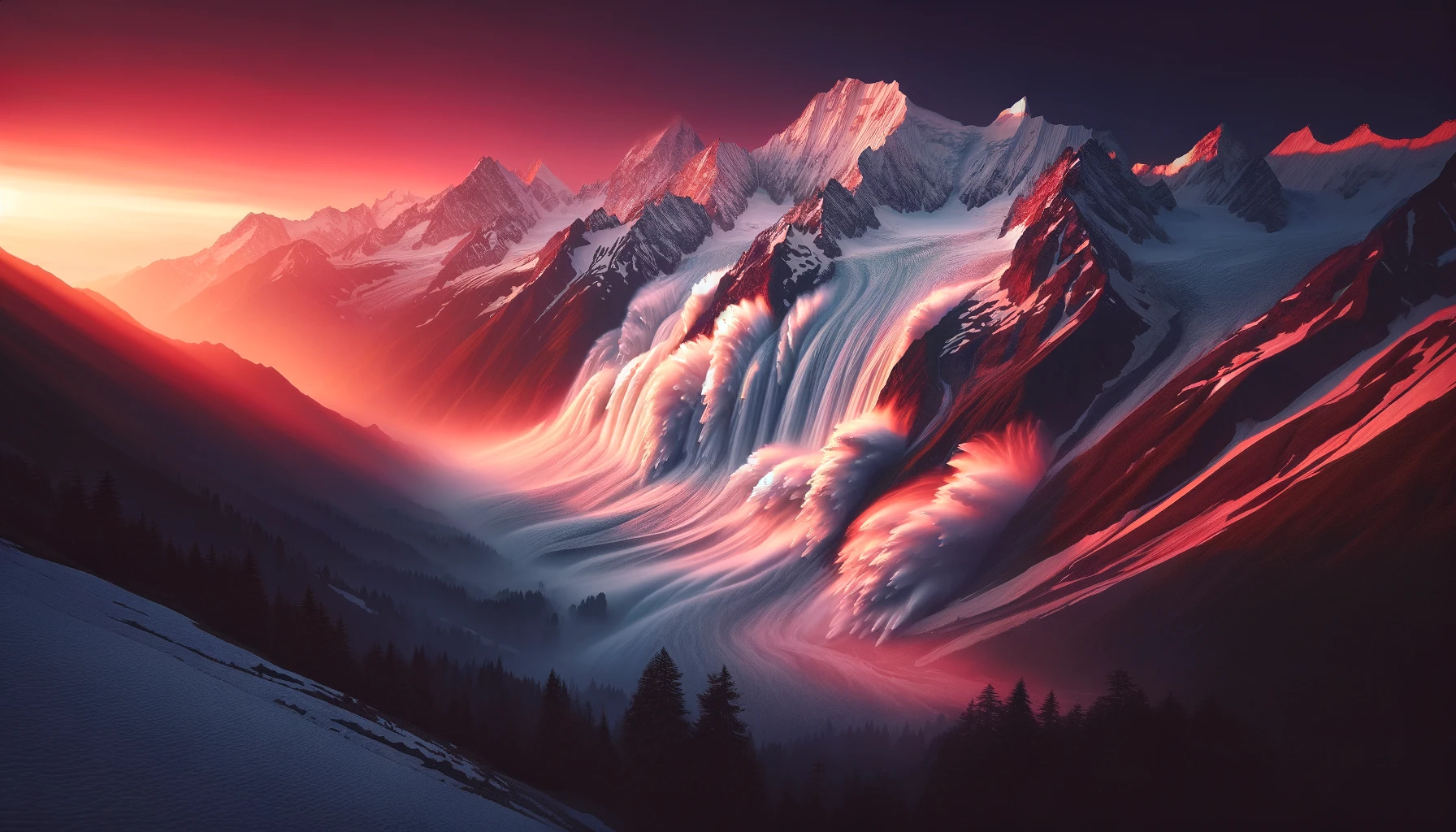 Czerwona lawina w górach