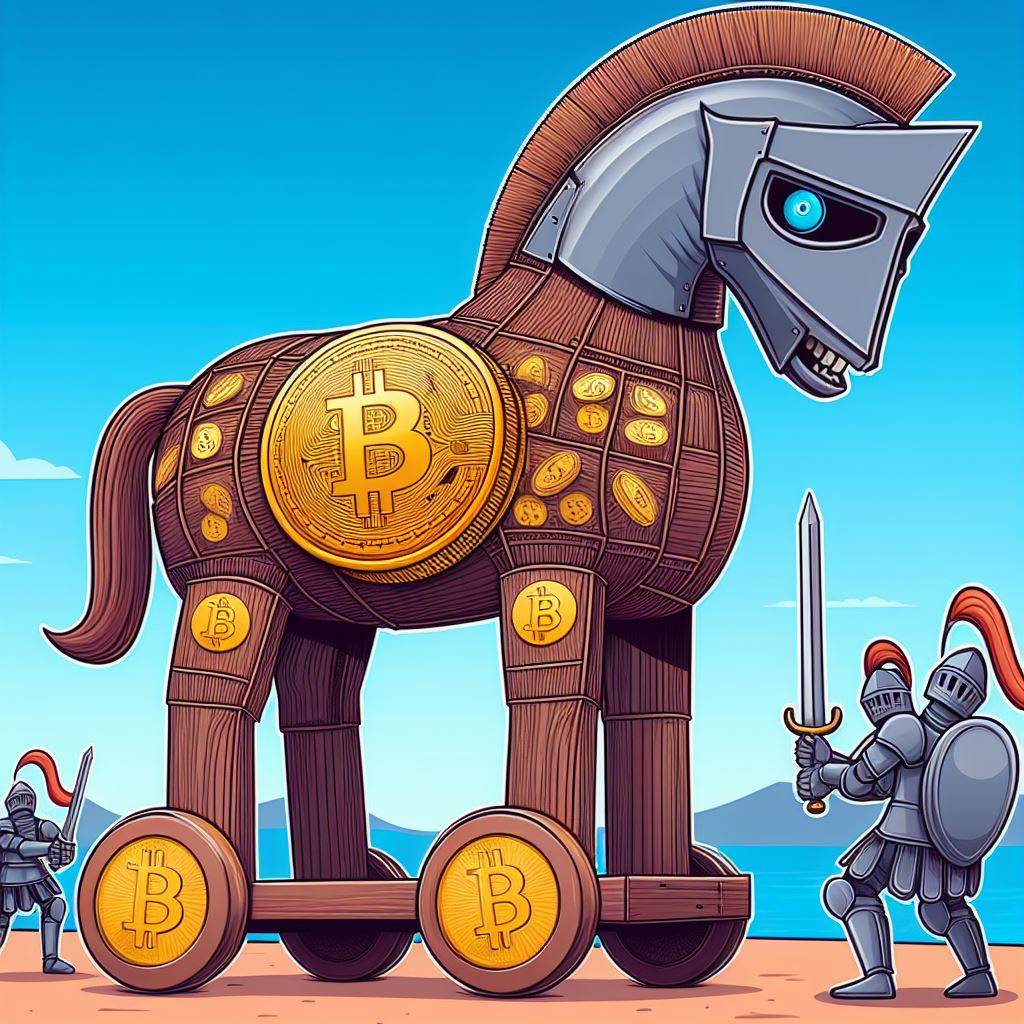 Koń trojański z symbolem Bitcoina