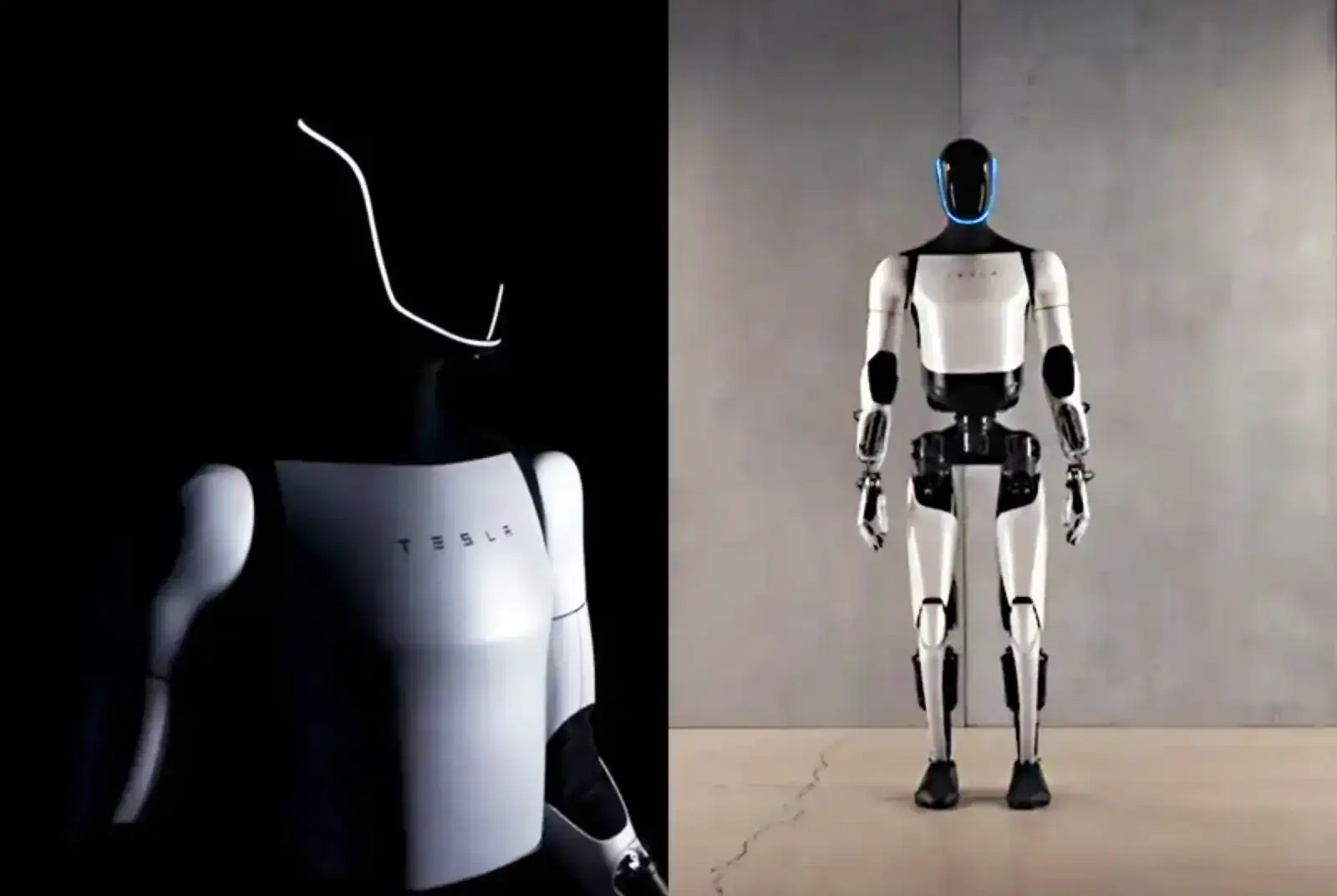 Zdjęcia humanoidalnego robota wyprodukowanego przez Teslę