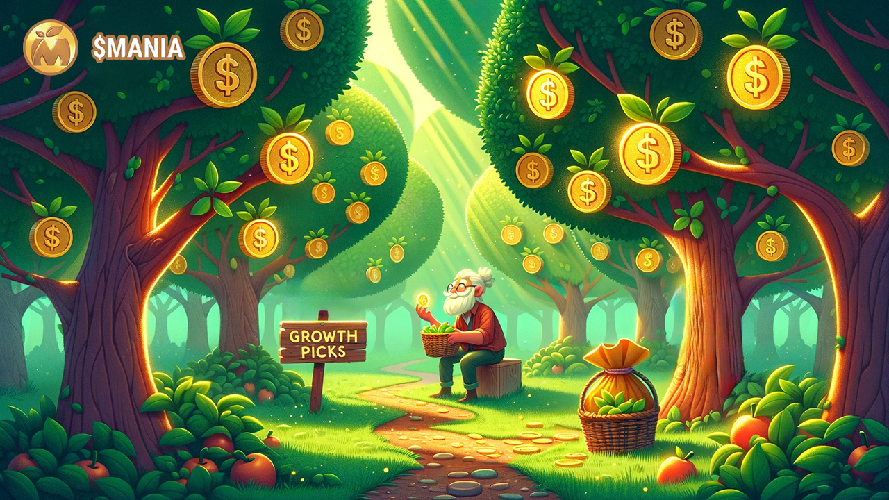 Las z drzewami, na których rosną monety z symbolem dolara, logo ScapesMania