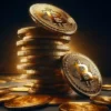 Bitcoiny na czarnym tle.