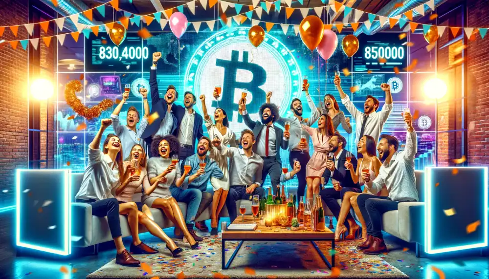 ludzie świętujący bitcoin halving