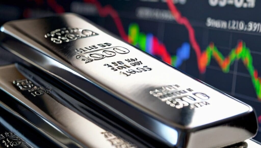 Srebro, sztabki srebra, wykres giełdowy