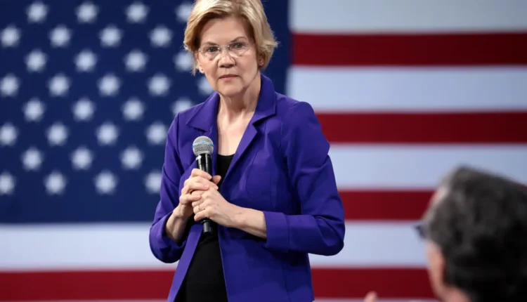 Elizabeth Warren na tle flagi USA