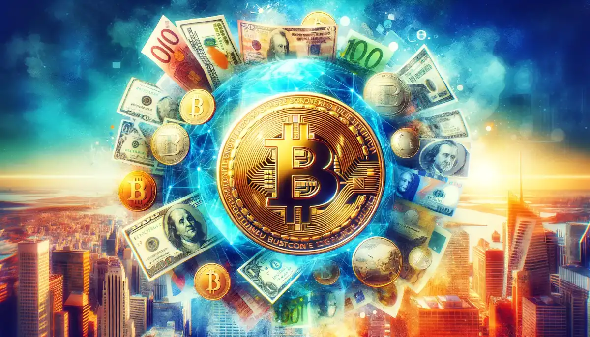 moneta bitcoin w otoczeniu standardowej waluty