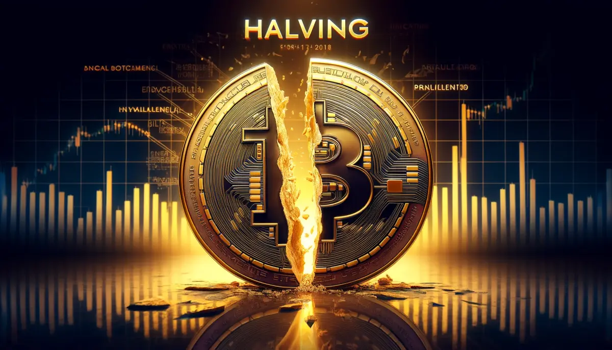 moneta bitcoin podzielona na pół, sygnalizująca halving
