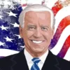 Joe Biden. W tle flaga USA.