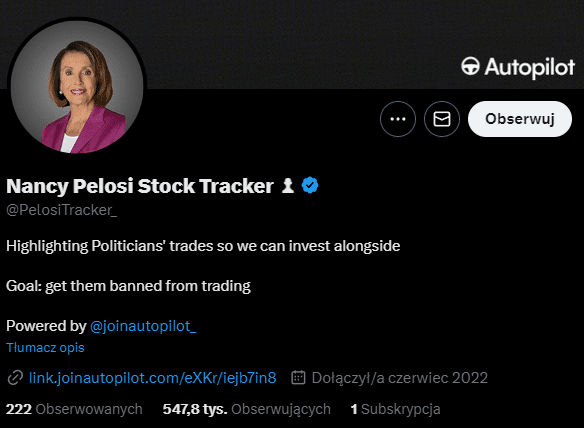Konto "Pelosi Tracker" na Twitterze