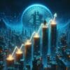 wykres wzrostu Bitcoina, w tle Bitcoin