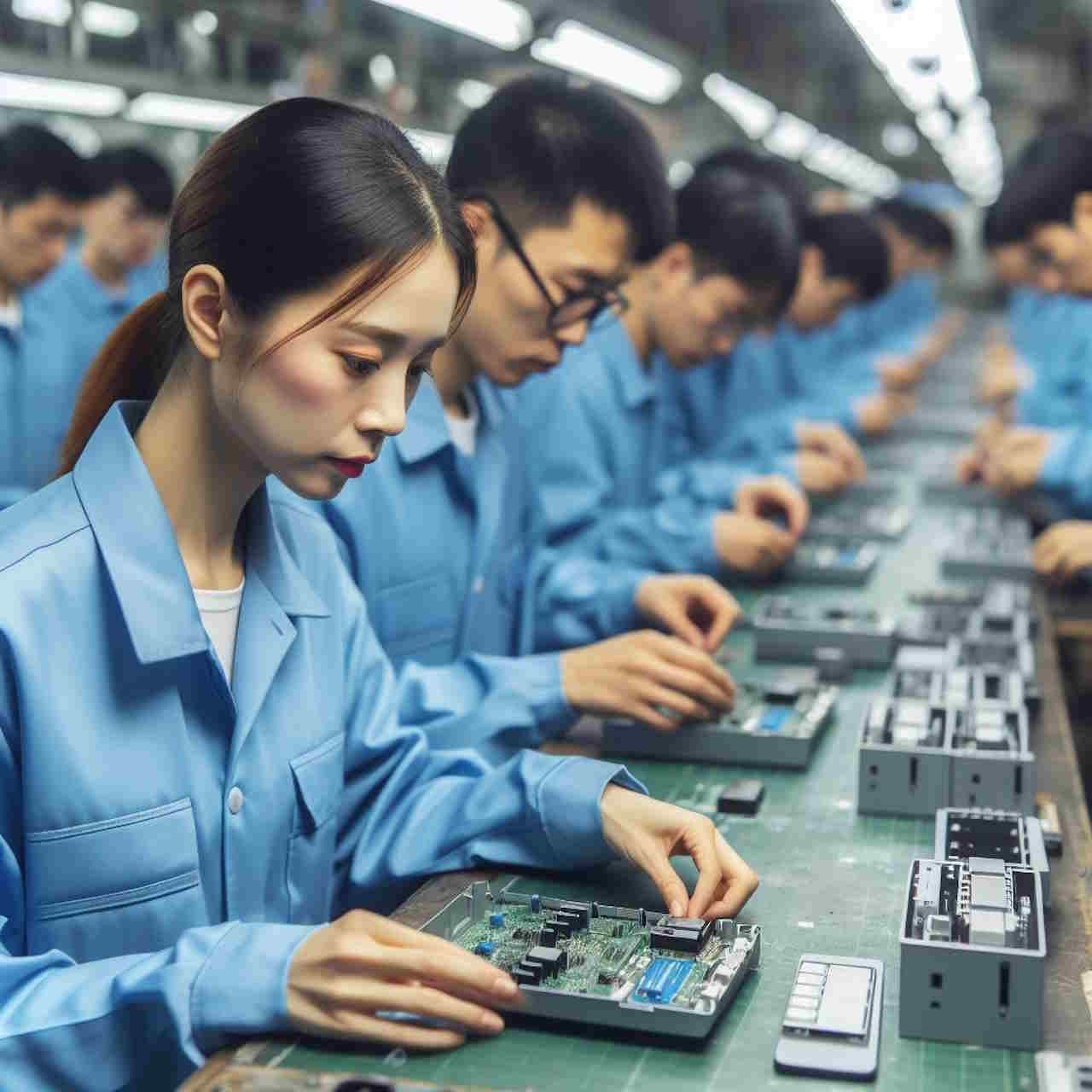 pracownicy chińskiej fabryki podczas pracy