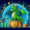 Smok stojący na Bitcoinach.