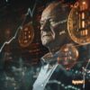 Mike Novogratz, wokół niego monety bitcoin i giełdowe wykresy
