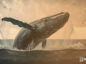 Wieloryb symbolizujący dużych inwestorów BTC wynurza się z tafli oceanu