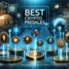 Grafika z napisem "Best Crypto Presales", w tle Bitcoin i Ethereum.