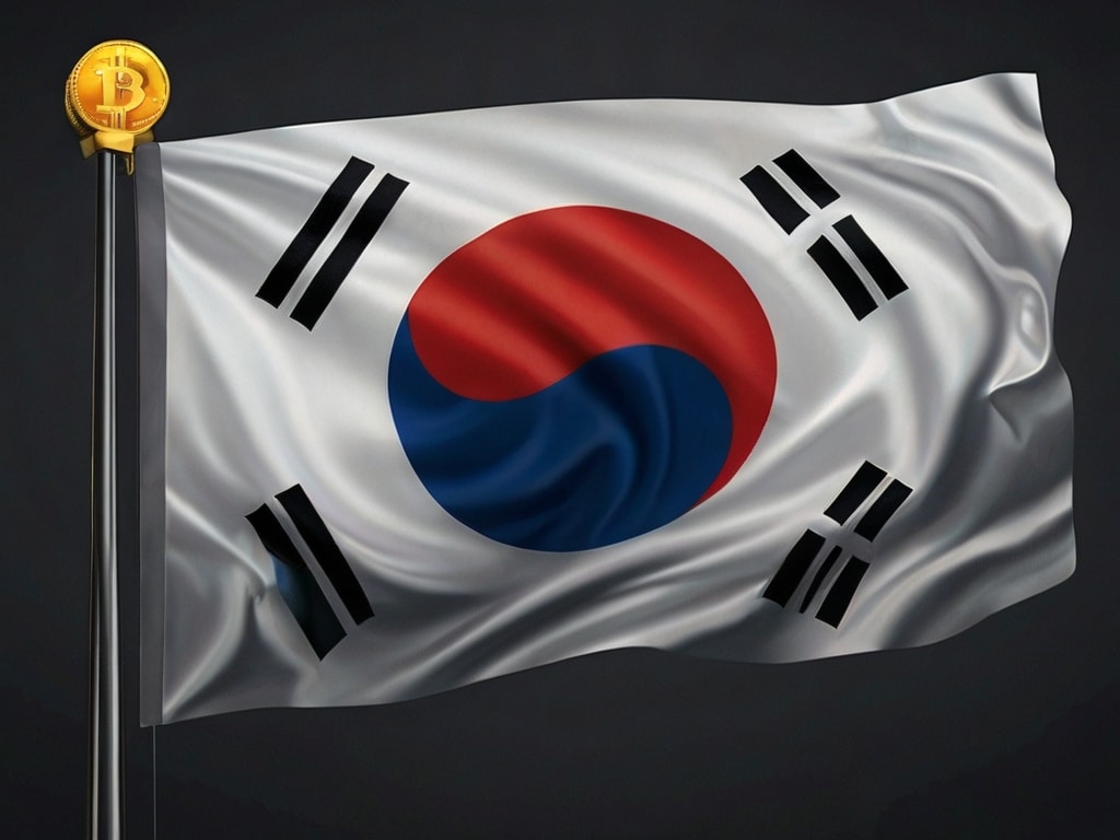 flaga Korei Południowej ze znaczkiem Bitcoin