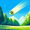 Moneta Bitcoin spadająca jak kometa z nieba na tle wiosennego krajobrazu