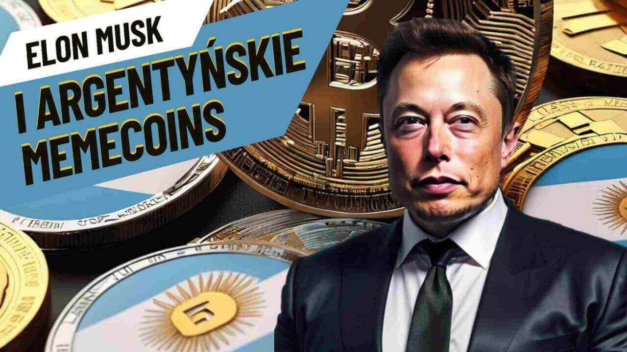 Elon Musk, w tle monety w barwach Argentyny.