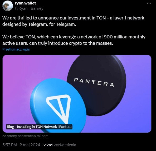 Tweet z konta Pantera Capital na temat nowego partnerstwa