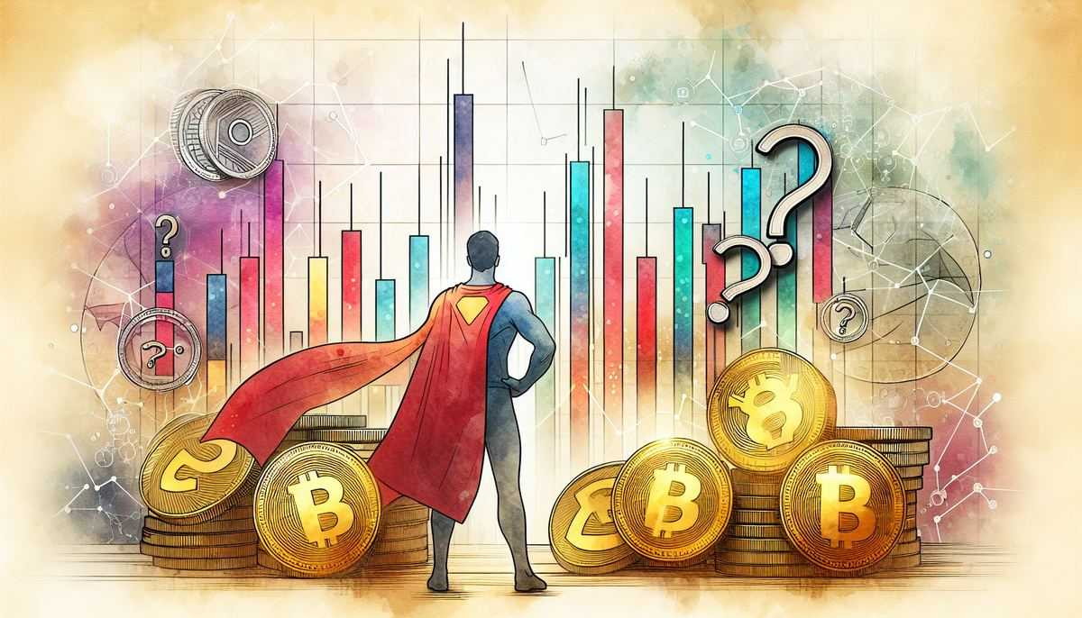 Superman, Bitcoiny, wykresy giełdowe i znaki zapytania