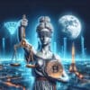 Temida z Bitcoinem w dłoni