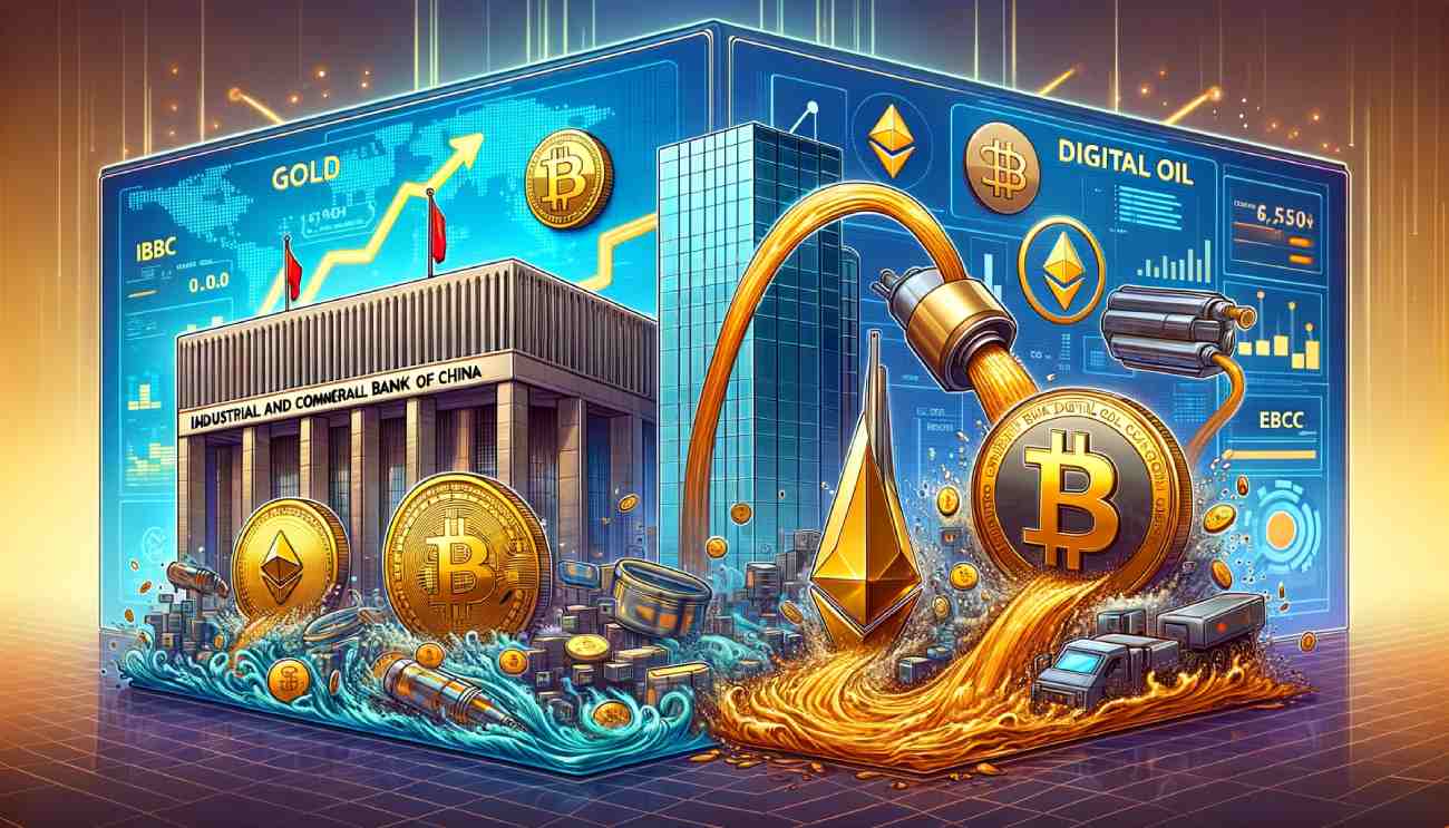 futurystyczne przedstawienie bitcoin i ethereum, jako cyfrowego złota i cyfrowej ropy, według raportu ICBC