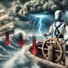 Sztuczna inteligencja jako robot-marynarz przeprowadzająca okręt przez sztorm