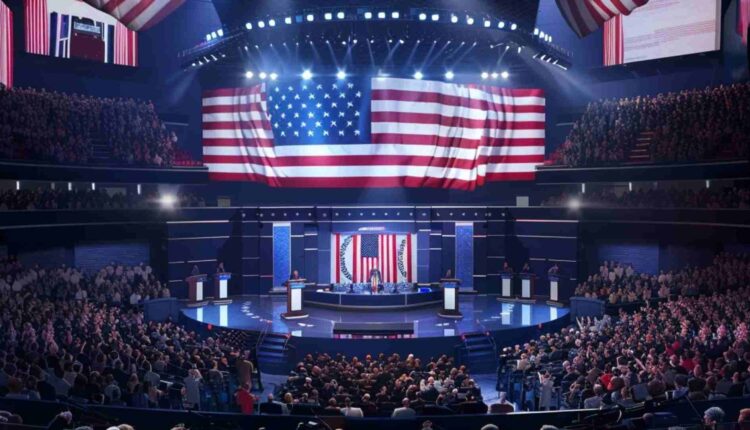 Grafika przedstawiająca debatę prezydencką w USA.