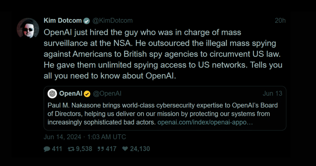 OpenAI zatrudniła szefa b. NSA – tweet Kima Dotcoma