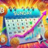 Kalendarz kryptowalutowy, w tle Bitcoiny i wykres.