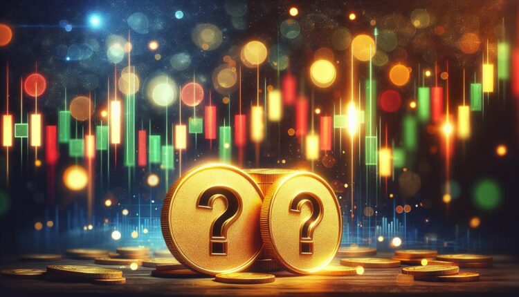 Monety z pytajnikiem na tle kolorowych świateł