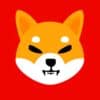 Logo kryptowaluty Shiba Inu (SHIB) na czerwonym jednolitym tle