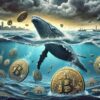 wieloryby bitcoin pływający wokół monet będących na dnie morza