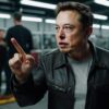 Poddenerwowany Elon Musk wskazujący palcem.