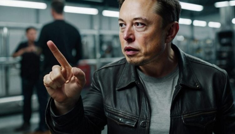 Poddenerwowany Elon Musk wskazujący palcem.