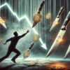 spadające noże z logo bitcoin, obrazujące ostatnie spadki wartości największej kryptowaluty
