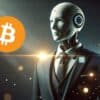 ChatGPT jako humanoidalny robot obserwuja Bitcoina w świetle słonecznym