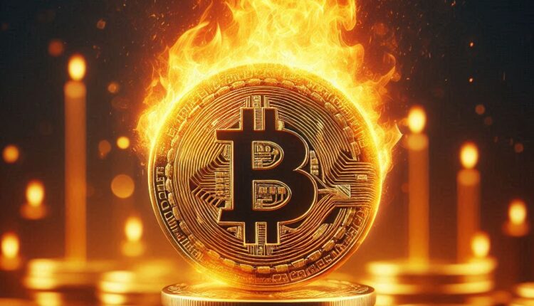 płonący Bitcoin