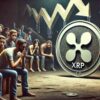 ludzie siedzący przy monecie ripple (xrp) dumający nad jej przyszłością
